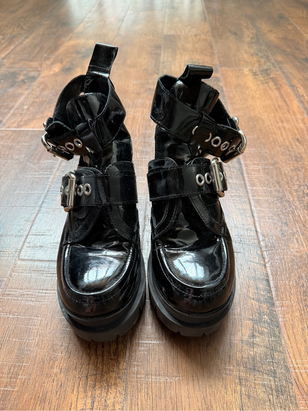 Jeffrey Campbell Black Patent Buckle Combat Boots size 8.5